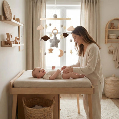 mobile en bois bebe etoile grise