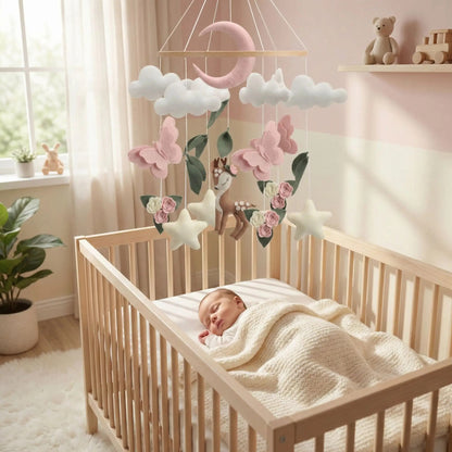 mobile lit bebe papillons fleurs
