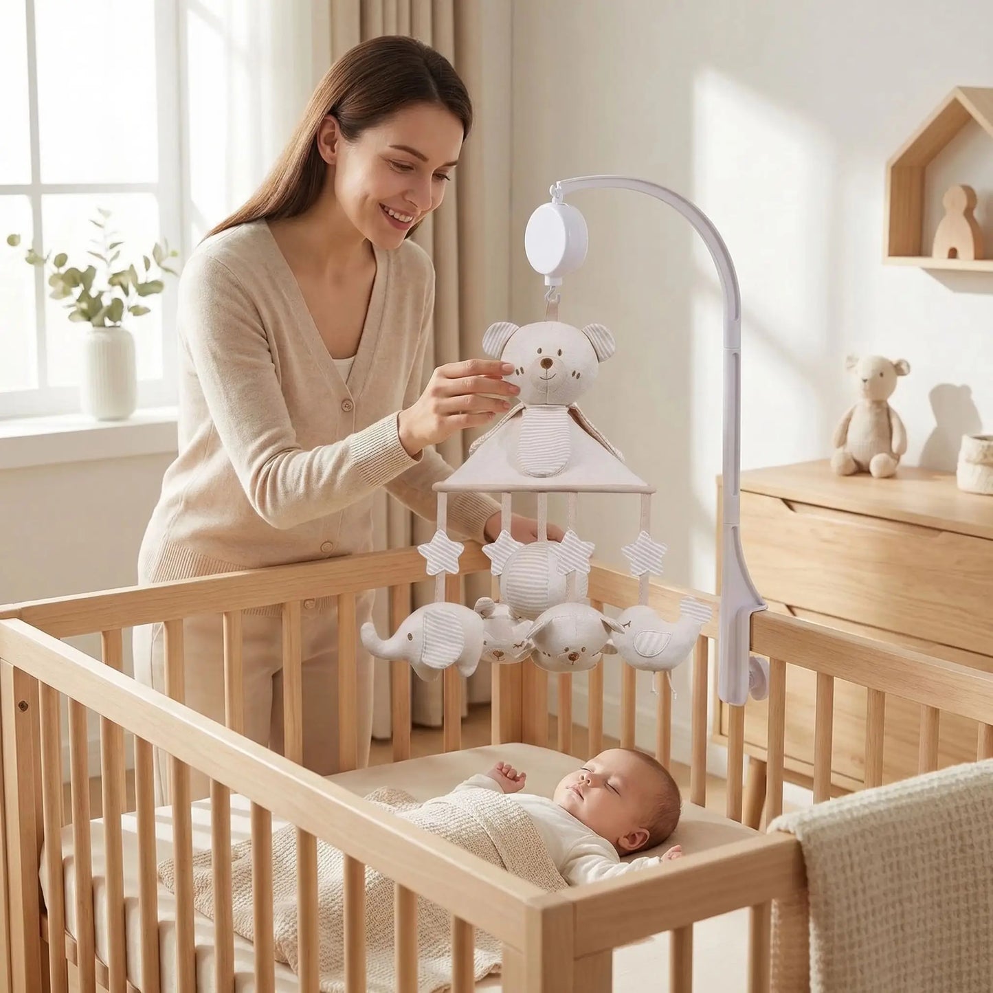 mobile musical bébé naturel en coton biologique