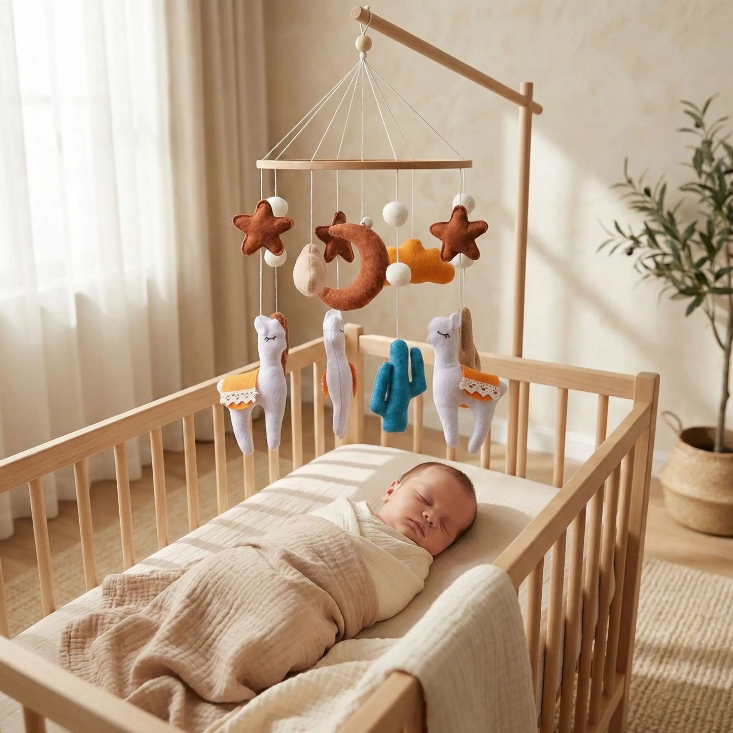 mobile pour bebe alpagas feutre bambou