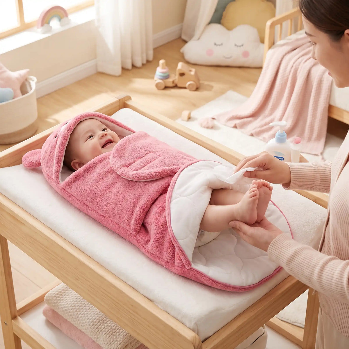 Couverture enveloppante naissance chaude et réconfortante avec accès pratique par le bas pour faciliter le change du nouveau-né.