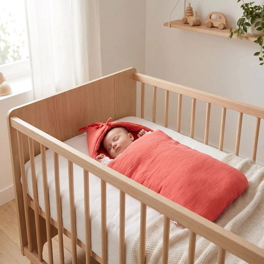bébé qui dort dans son lit avec son nid d'ange en coton bio fabriqué en france
