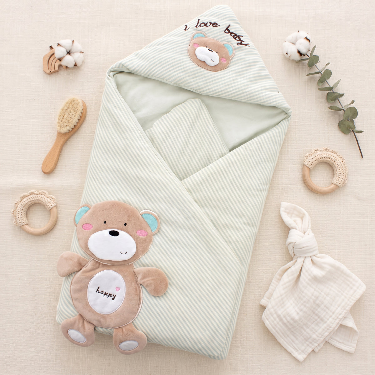 nid d'ange hiver ourson vert d'eau sauge petitpasetmaman