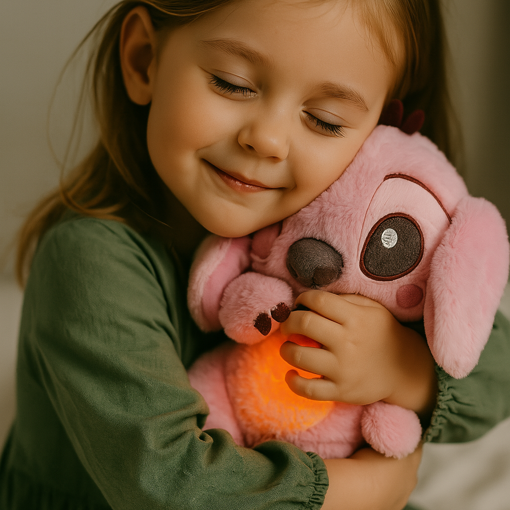 peluche stitch qui respire rose apaisante