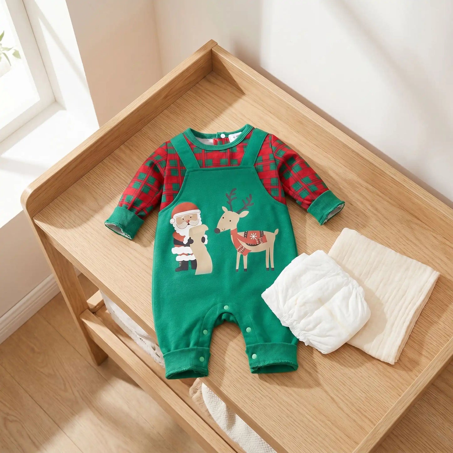 pyjama barboteuse bébé motif renne et père noël