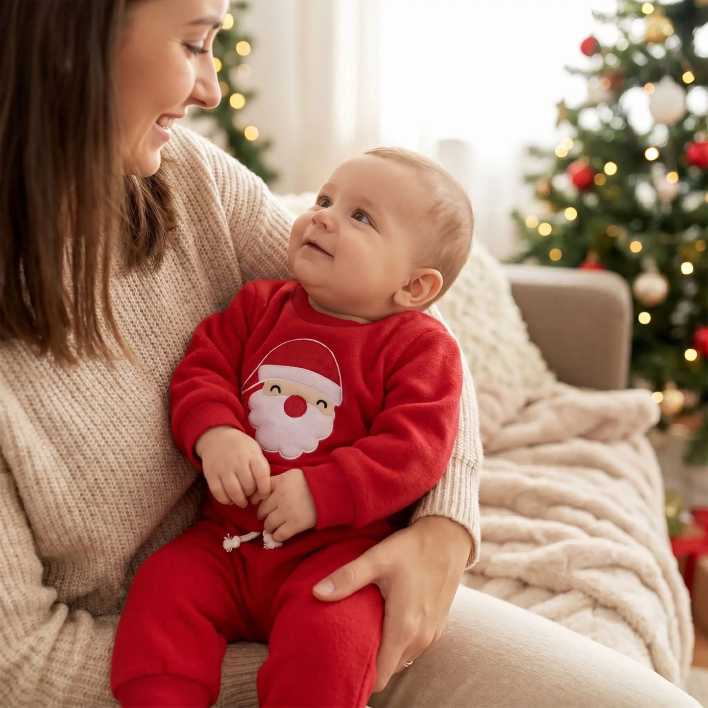 pyjama bébé père noël rouge et blanc coton