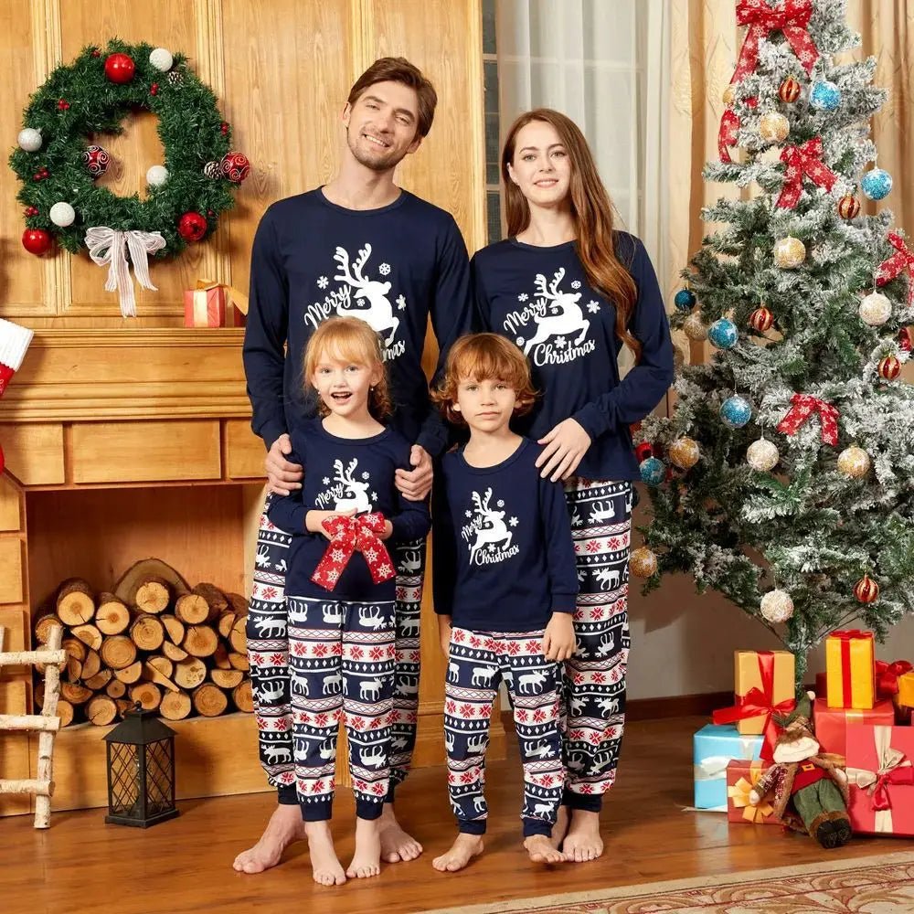 Pyjama noël famille Bleu en coton | Motif Rennes™