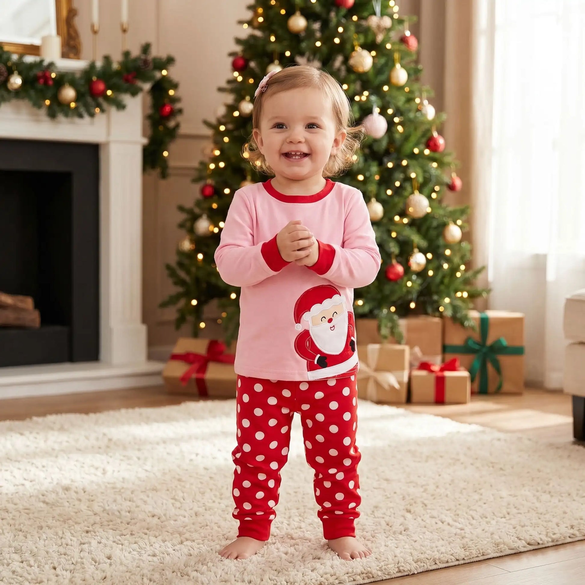 petite fille qui porte un pyjama noel fille 18 mois coton père noël