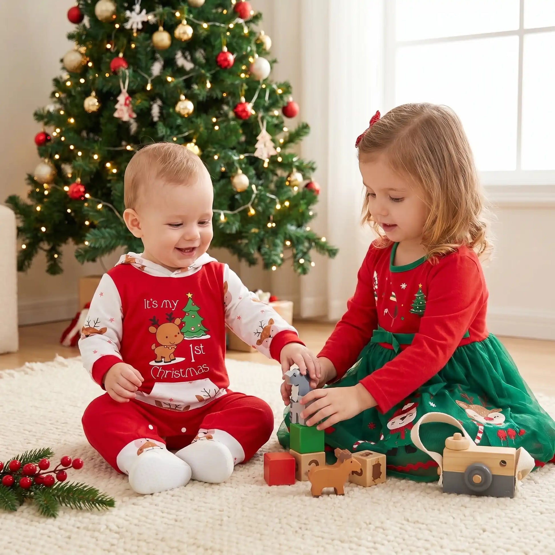 bébé dans un pyjama de noël pour bébé avec  des ouvertures pressions