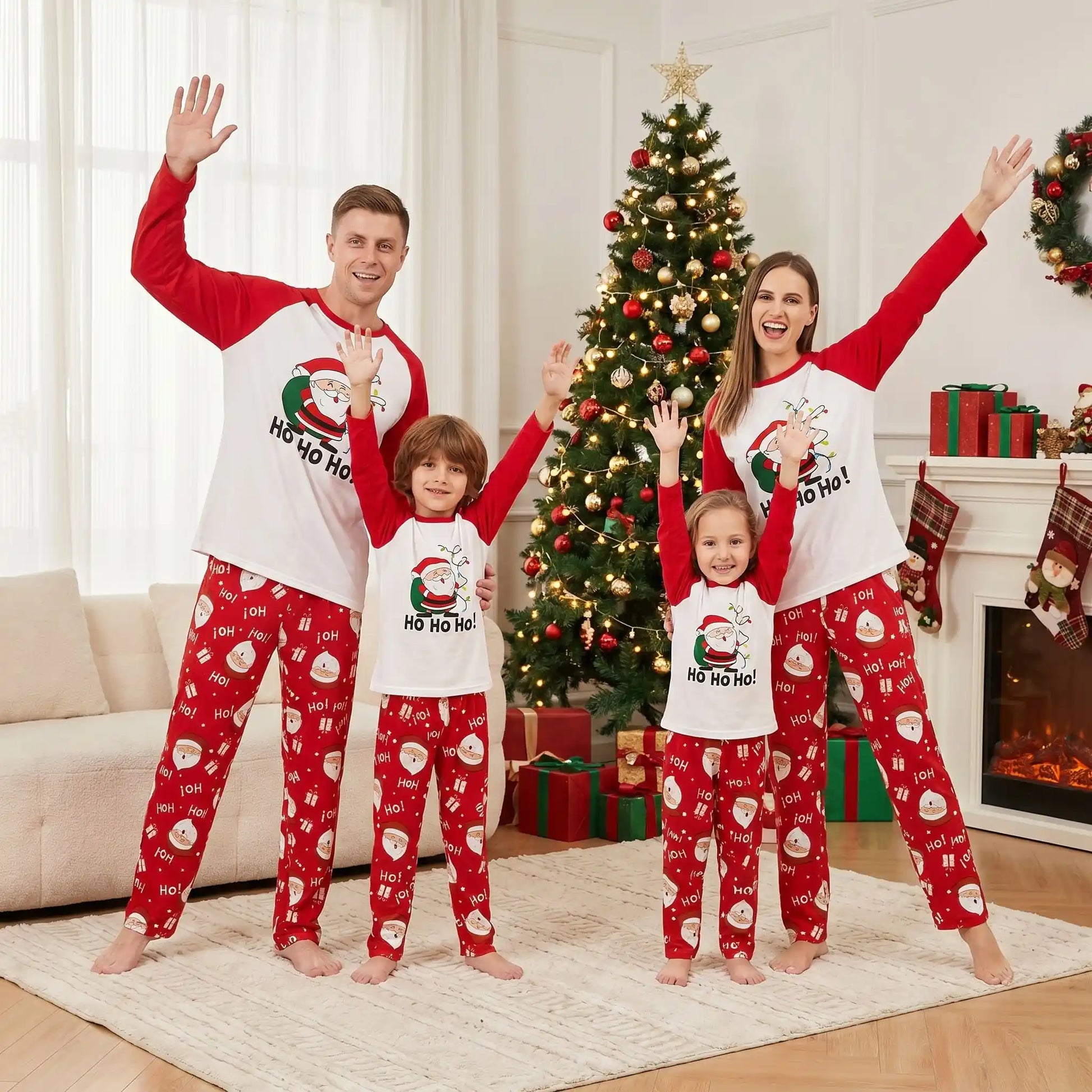 pyjamas noel famille assorti en coton père noël rouge et blanc