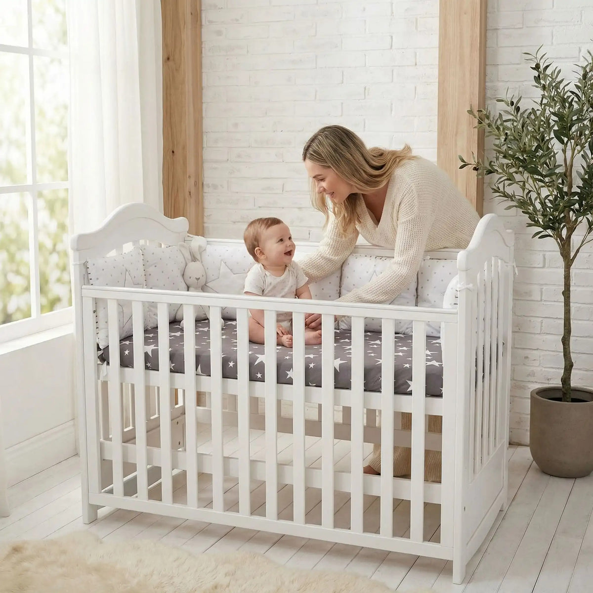 tour de lit bebe coussins etoiles gris