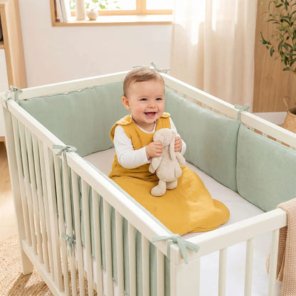 tour de lit bebe en gaze de coton vert sauge oeko tex standard 100 bio
