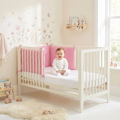 tour de lit bébé fille fabrication francaise gaze de coton rose