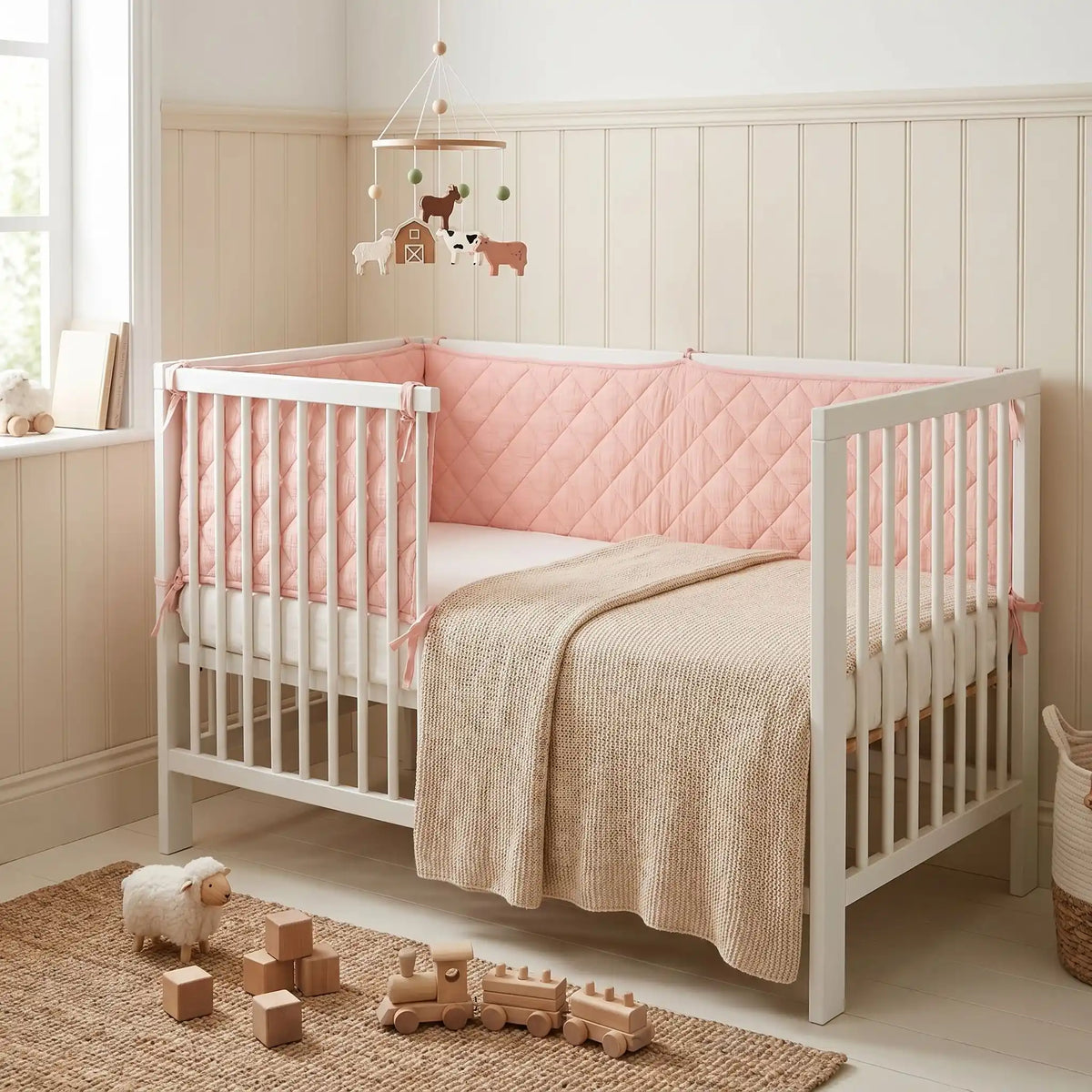 tour de lit bébé fille rose pour protéger des chocs