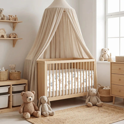 tour de lit bébé respirant beige ourson pour sécuriser le lit