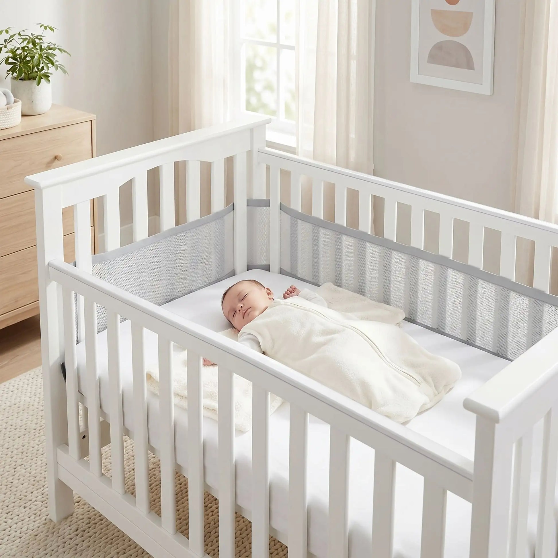 tour de lit bébé respirant couleur gris avec maille aérée pour éviter mort subite du nourrisson
