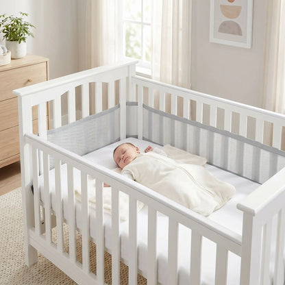 tour de lit bébé respirant couleur gris avec maille aérée pour éviter mort subite du nourrisson
