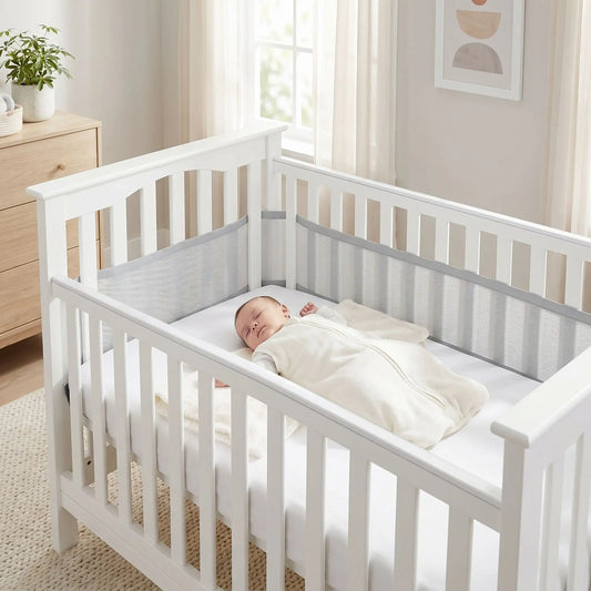 tour de lit bébé respirant couleur gris avec maille aérée pour éviter mort subite du nourrisson