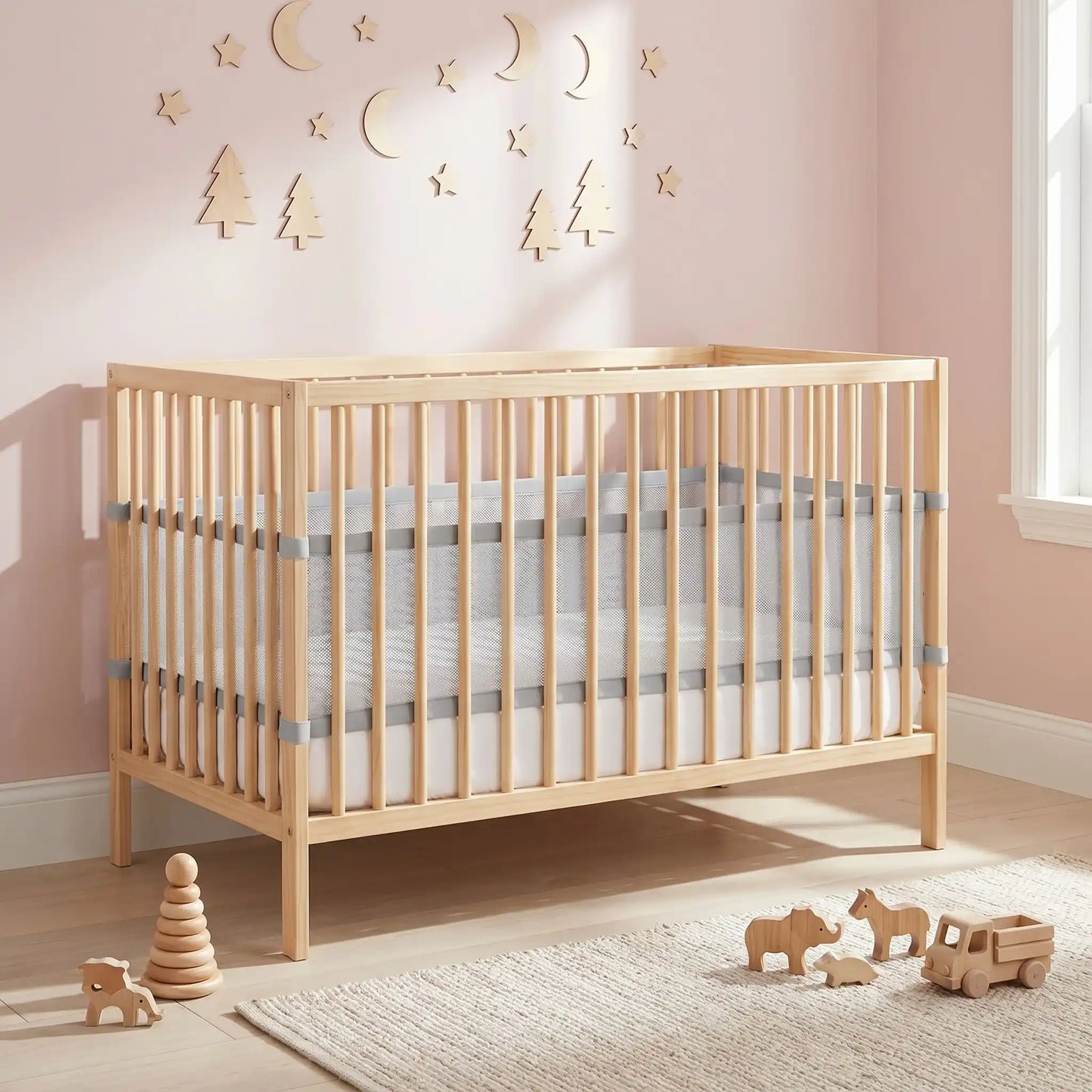 tour de lit bébé respirant gris pour éviter coincements