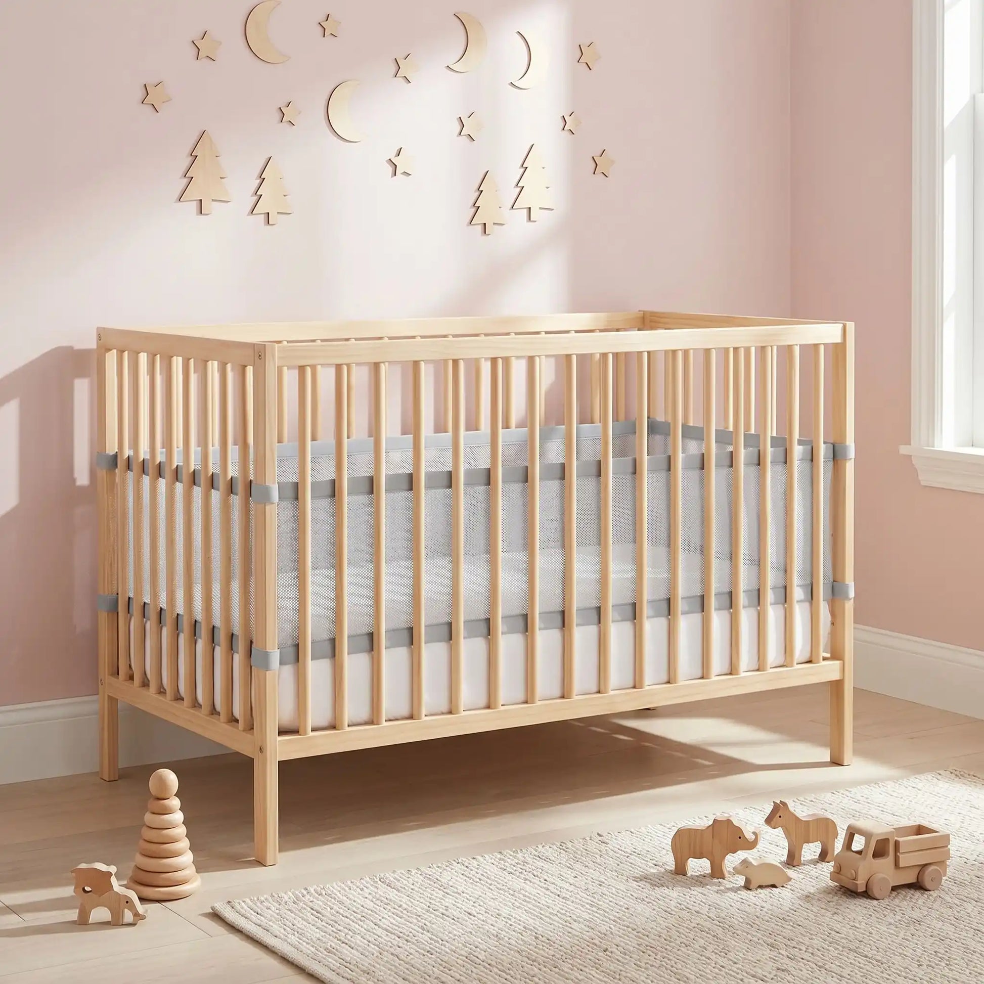 tour de lit bébé respirant gris pour éviter coincements
