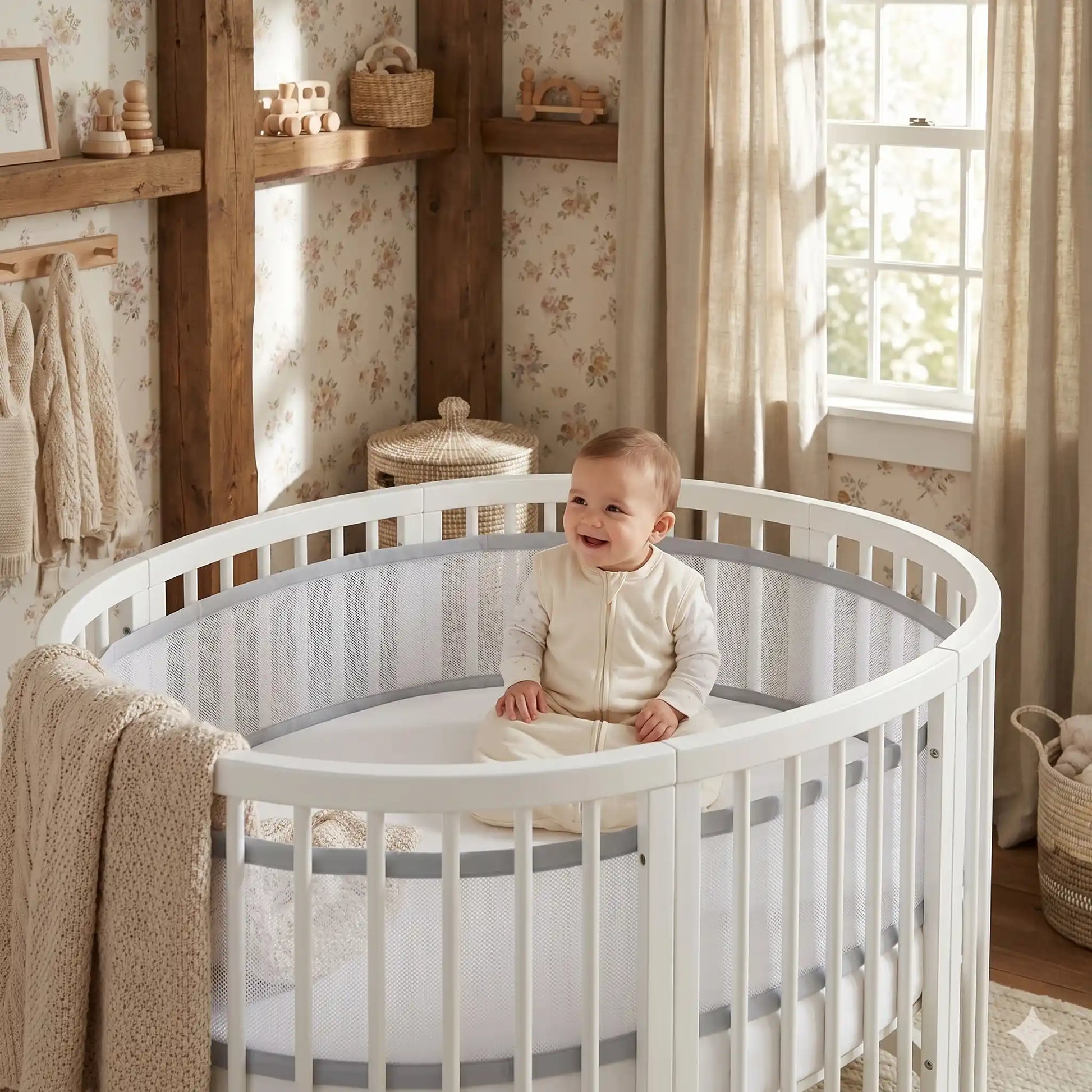 tour de lit bébé respirant gris pour voir bébé à travers