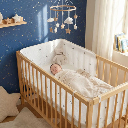 tour de lit bébé respirant lune et étoile thème spatial