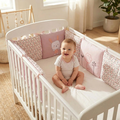 tour de lit bebe rose avec lapin