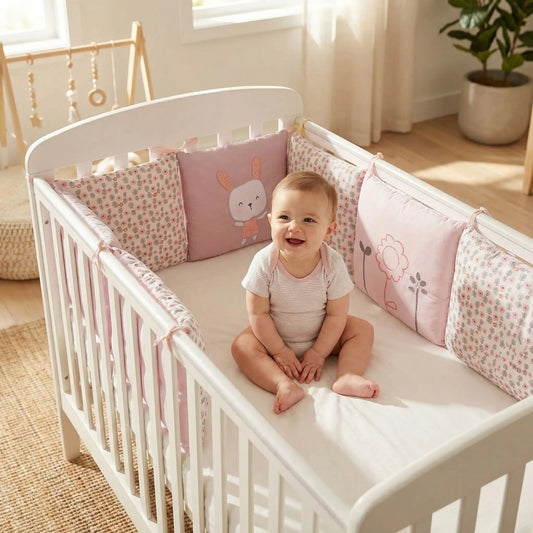 tour de lit bebe rose avec lapin