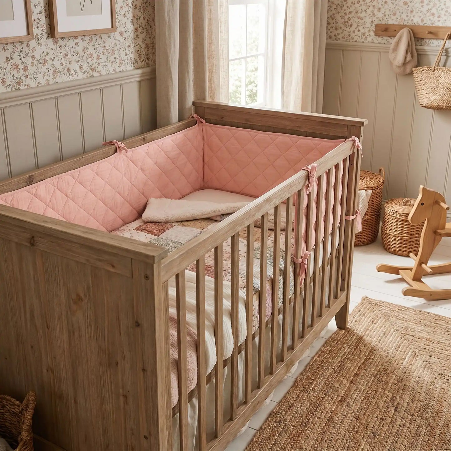 tour de lit bébé rose élégant pour décoration chambre bébé campagnarde