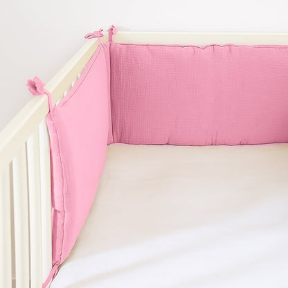 tour de lit bébé rose en coton bio papate gaze de coton