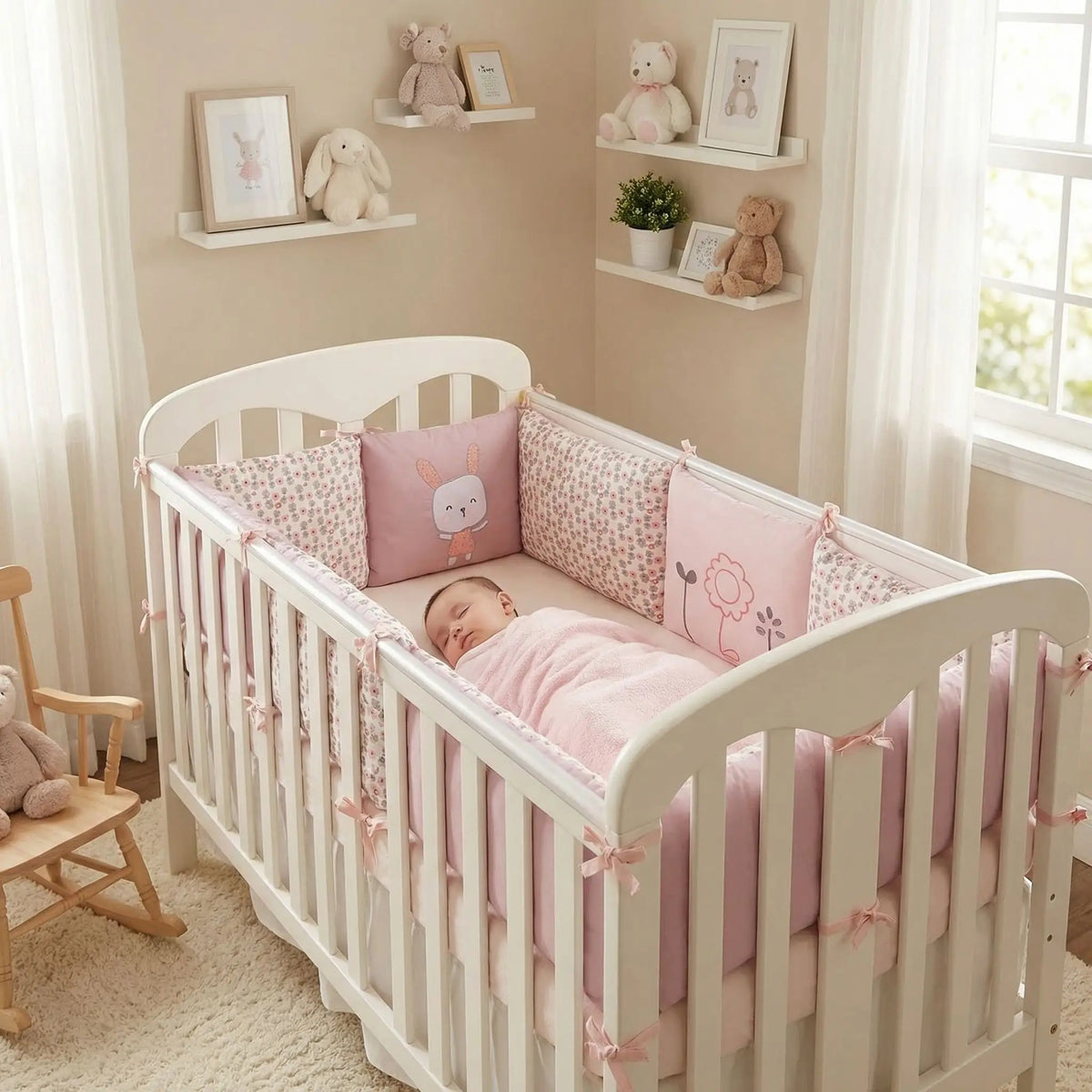 tour de lit fille lapin rose