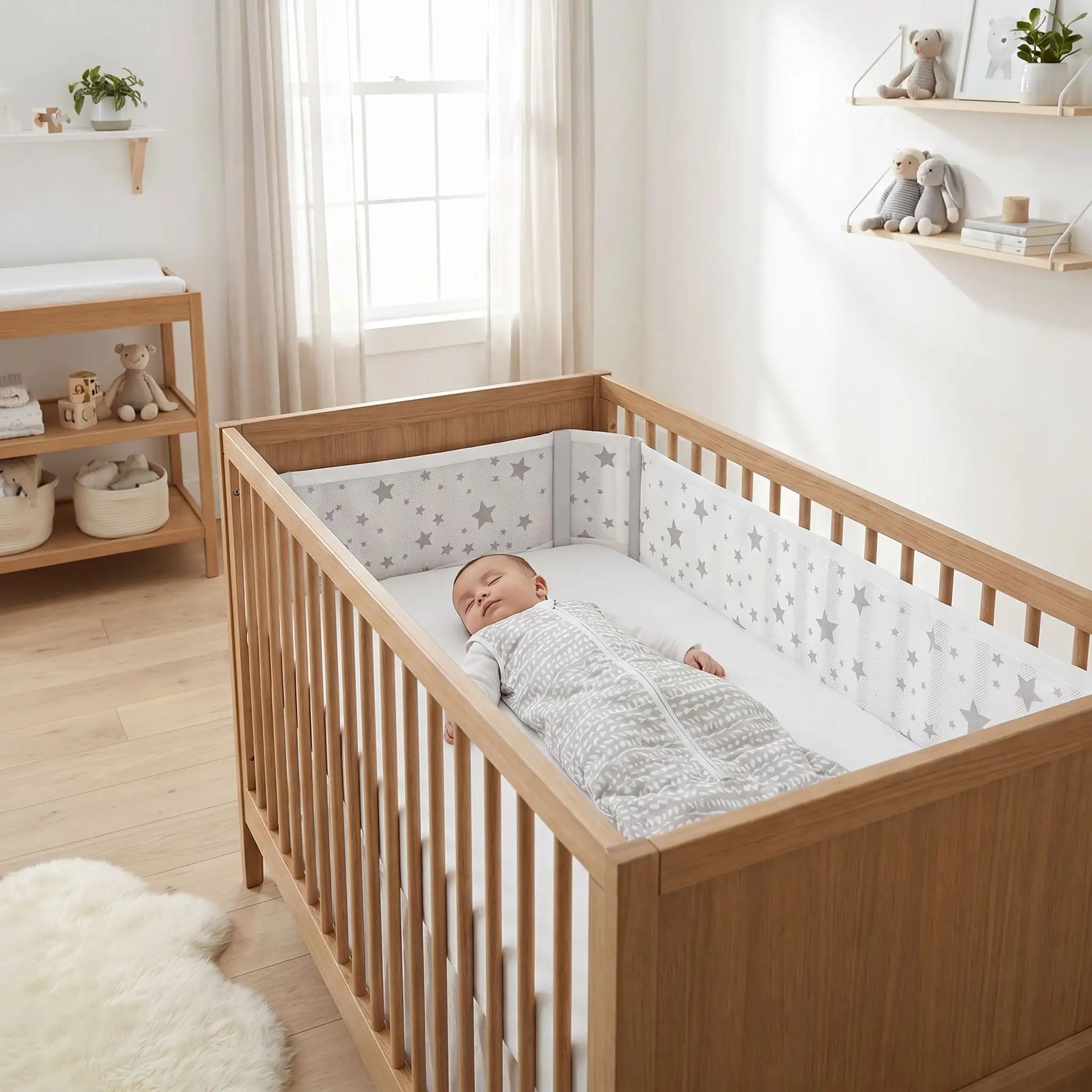 tour de lit maille 3D blanc gris