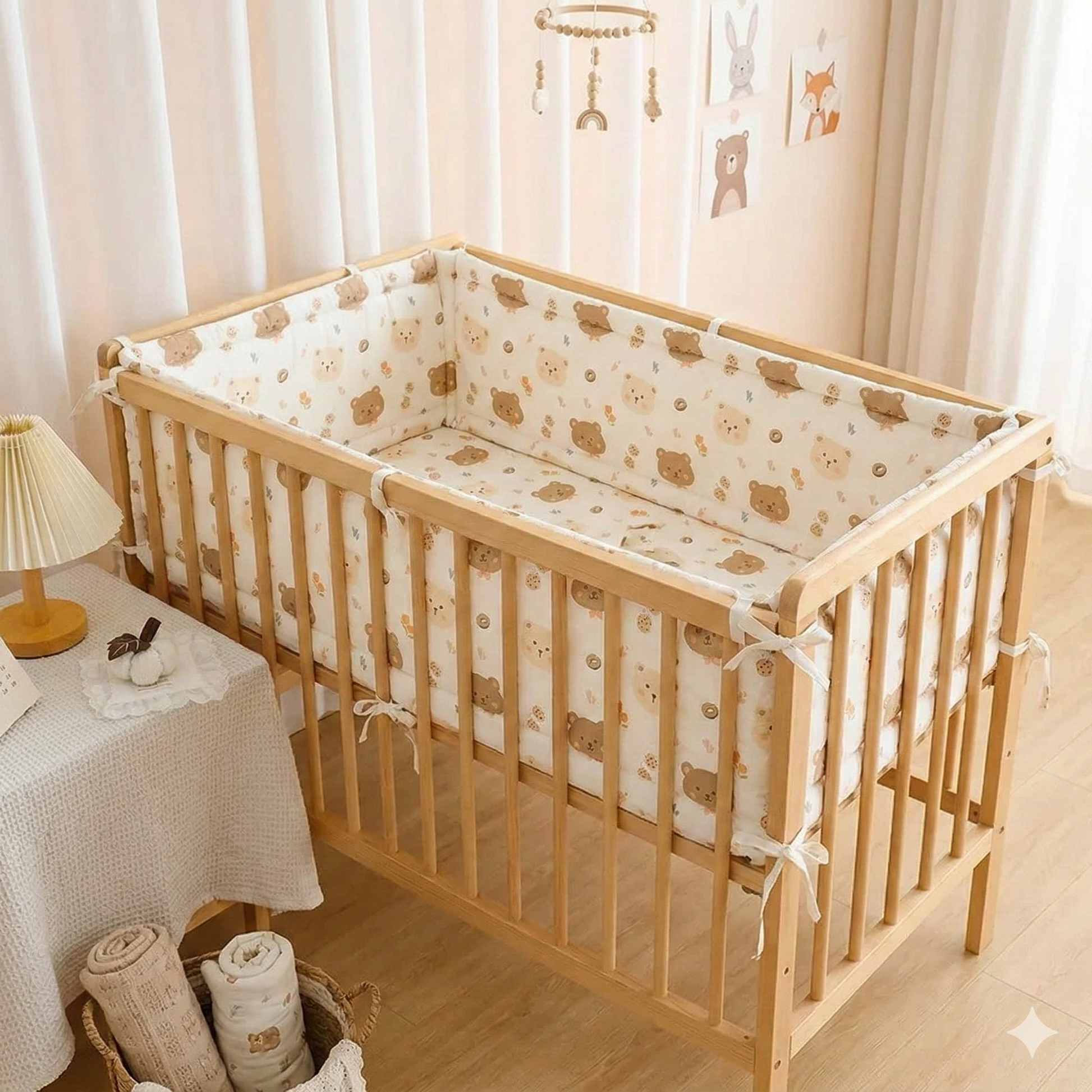 tour de lit ourson avec fermeture eclair pour lavage facile
