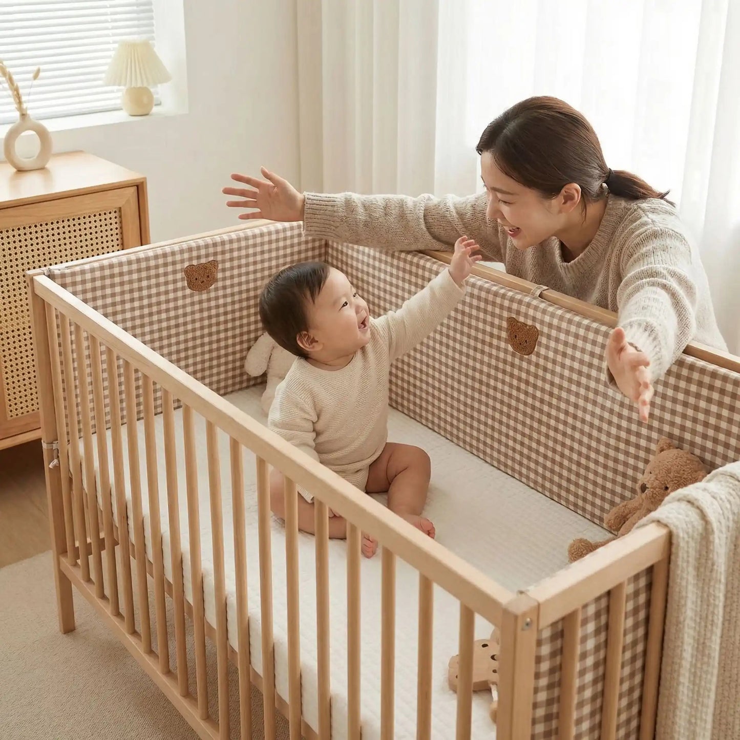 tour de lit ourson brun pour eviter que bebe se cogne