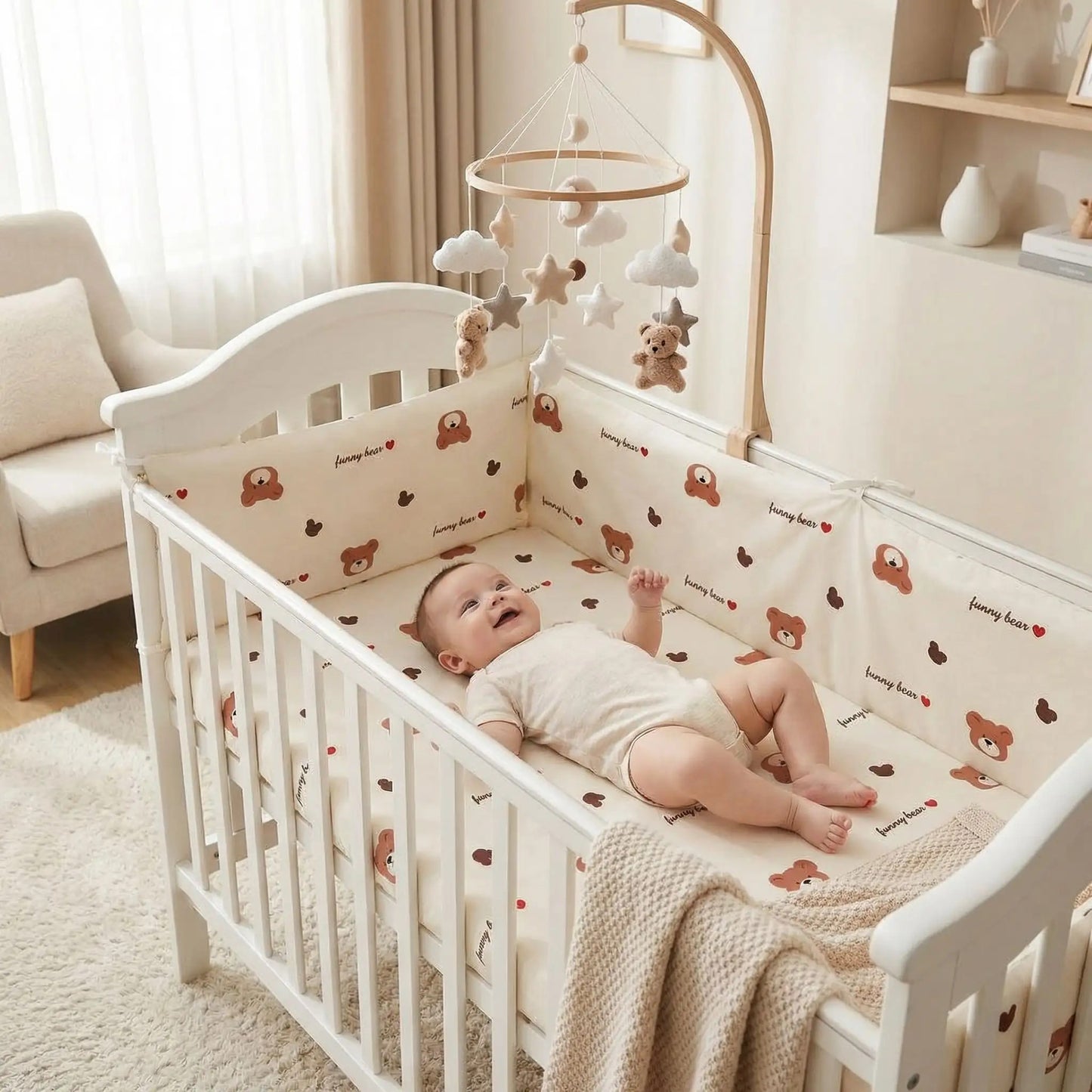 tour de lit ourson coton respirant beige