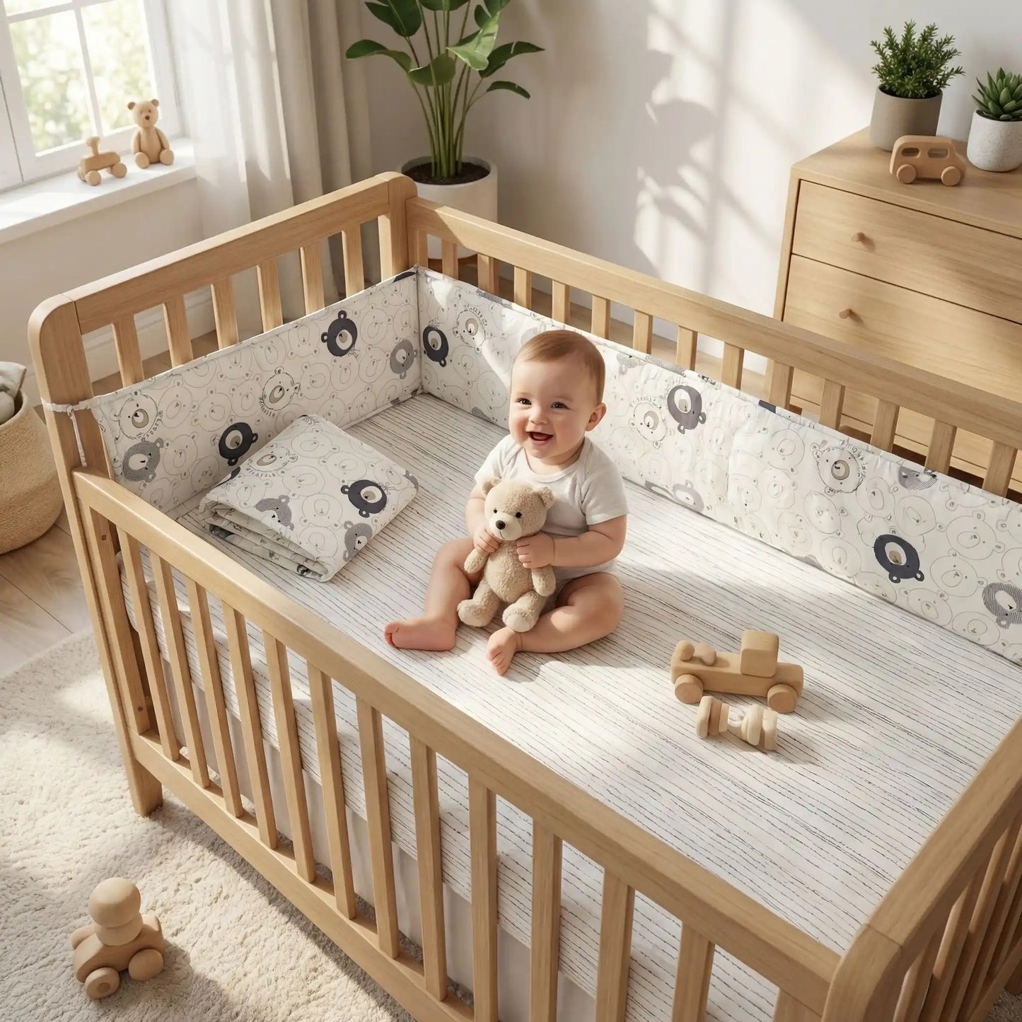 tour de lit ourson gris blanc