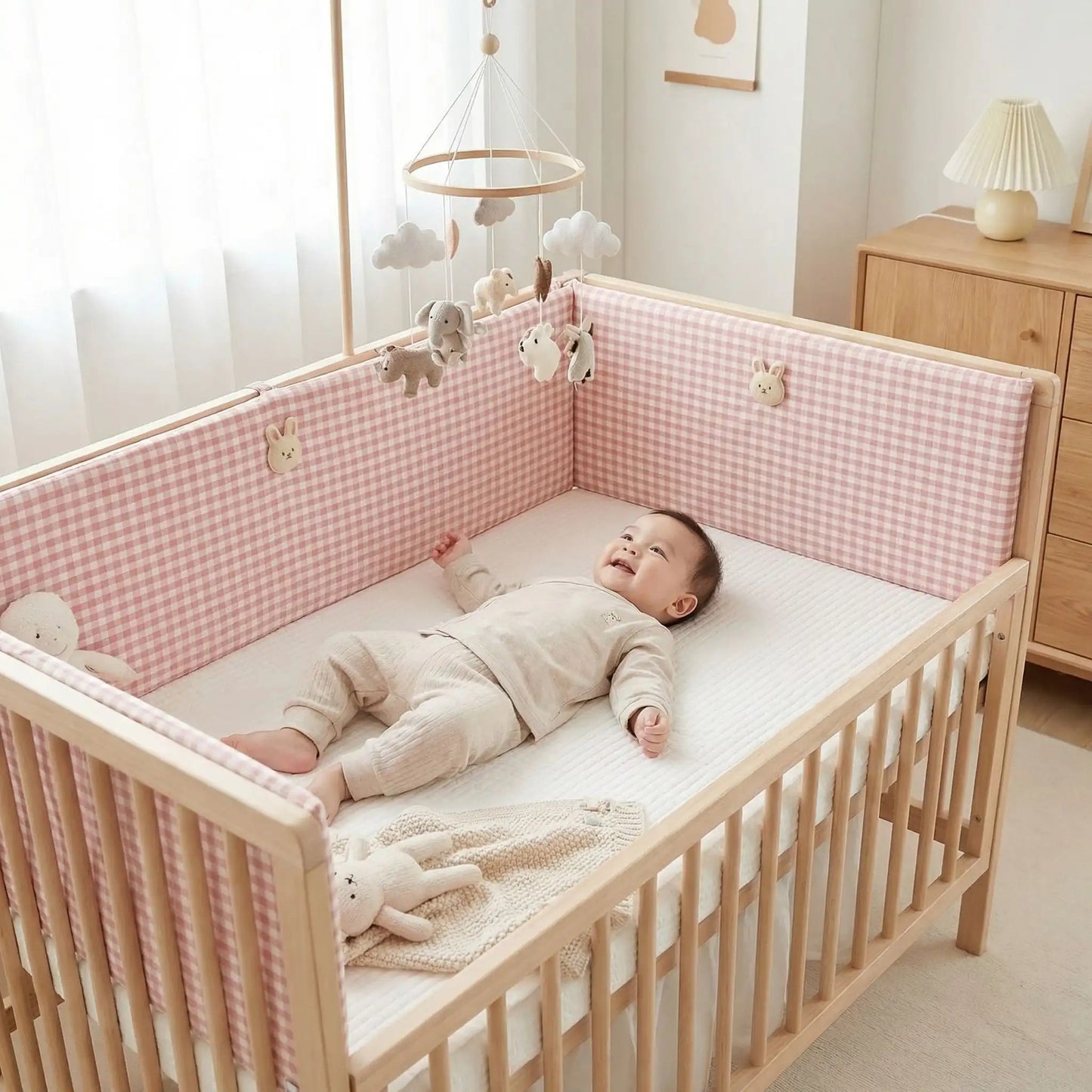 tour de lit ourson rose pour proteger bebe des courants air