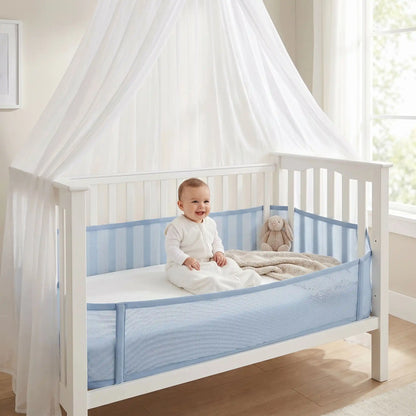 tour de lit respirant bébé bleu pour éviter surchauffe