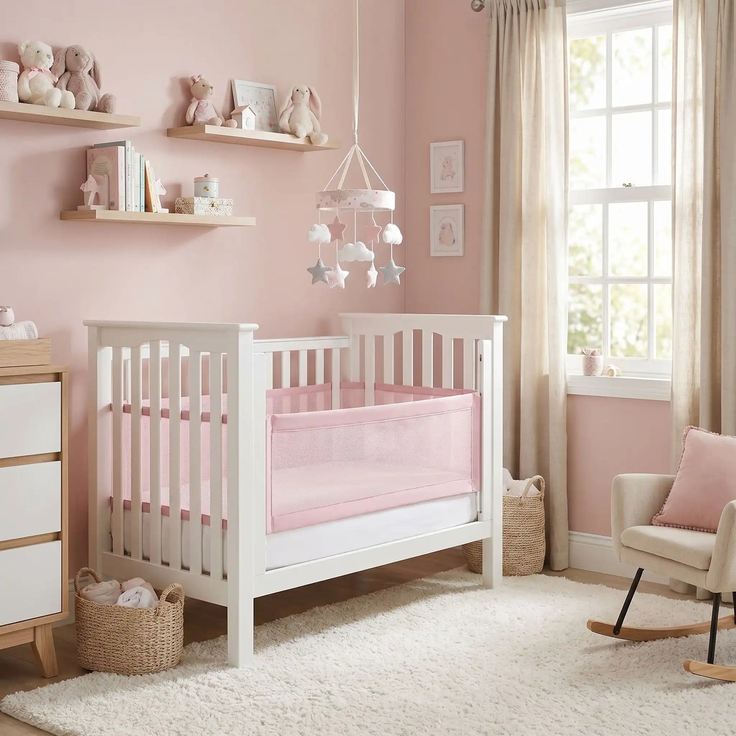 tour de lit respirant rose maille respirante