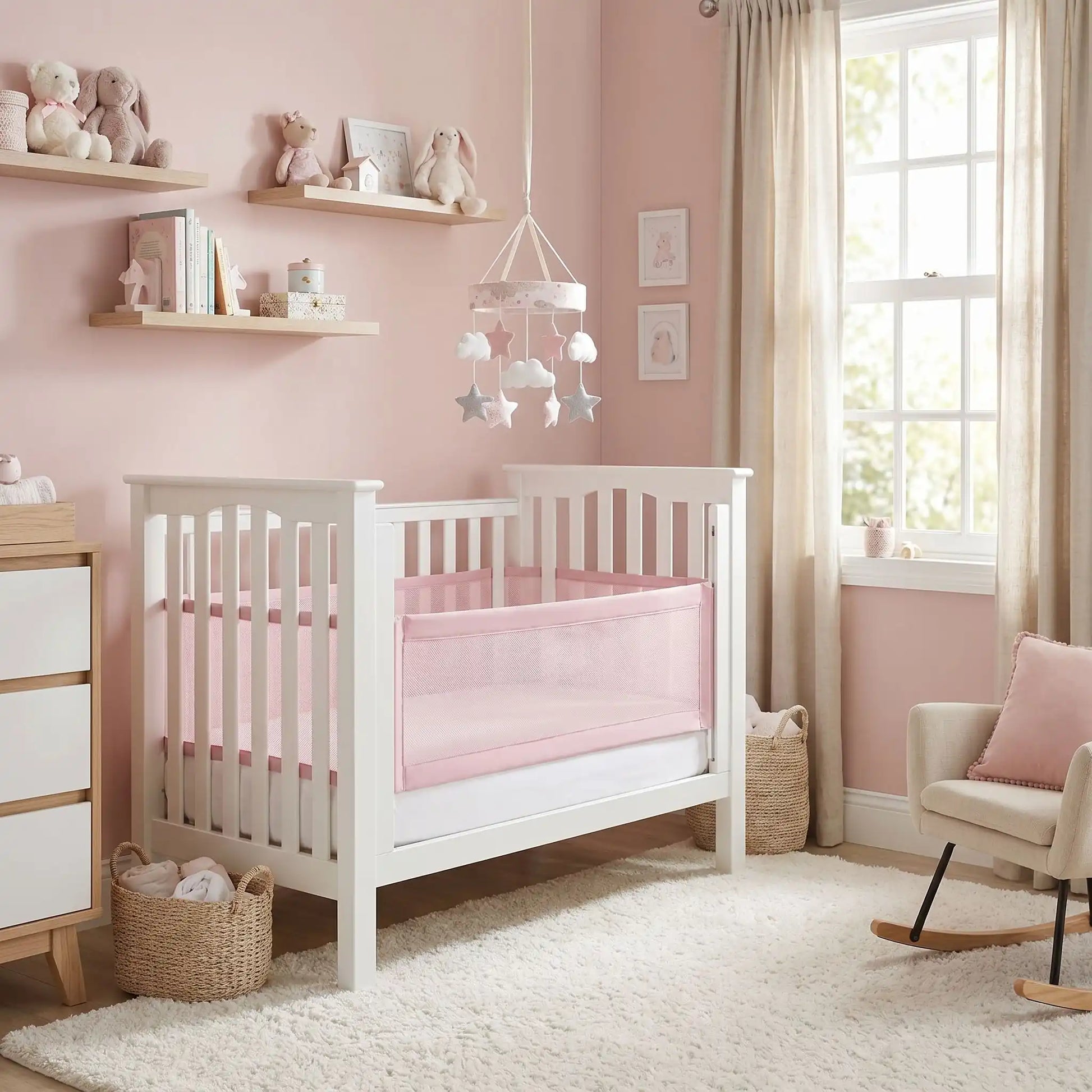 tour de lit respirant rose maille respirante