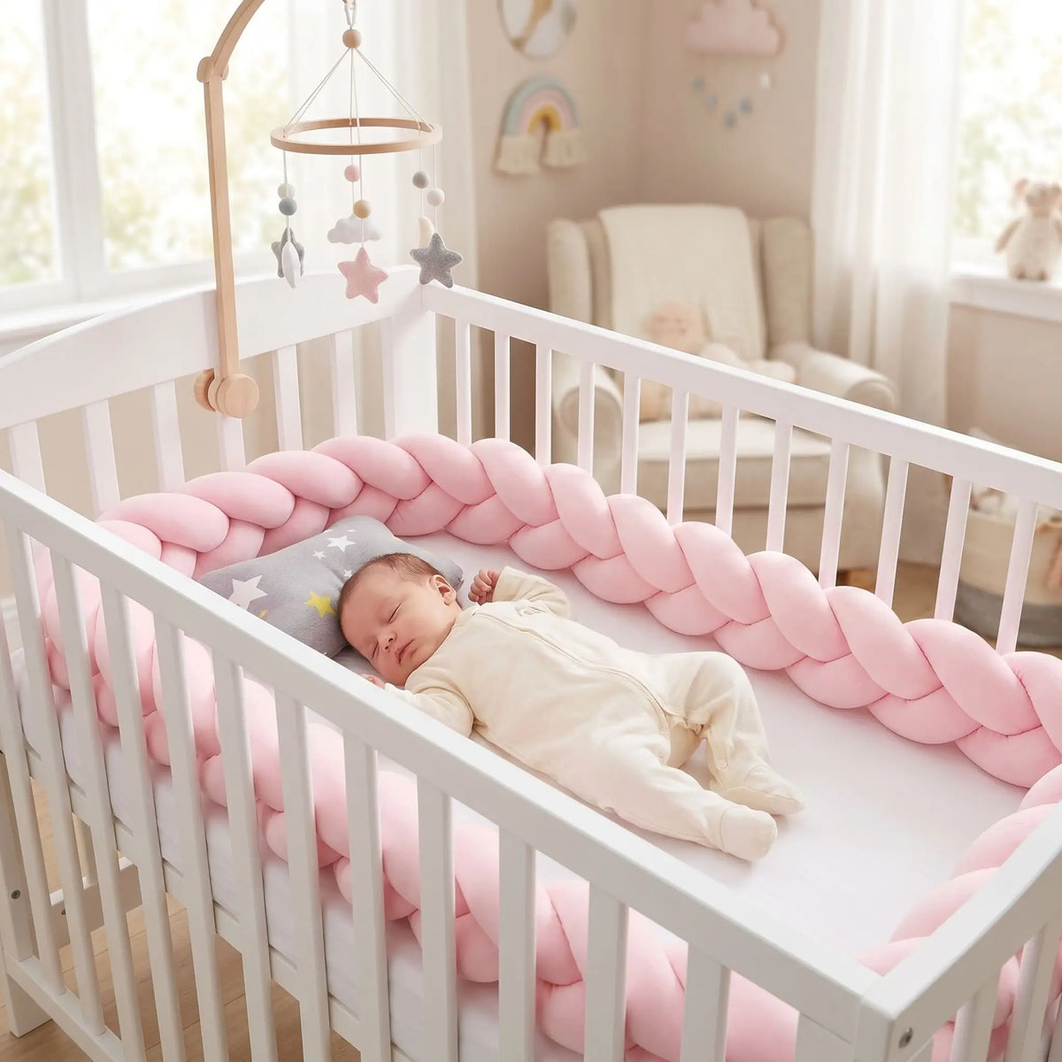 tour de lit tressé 4m rose