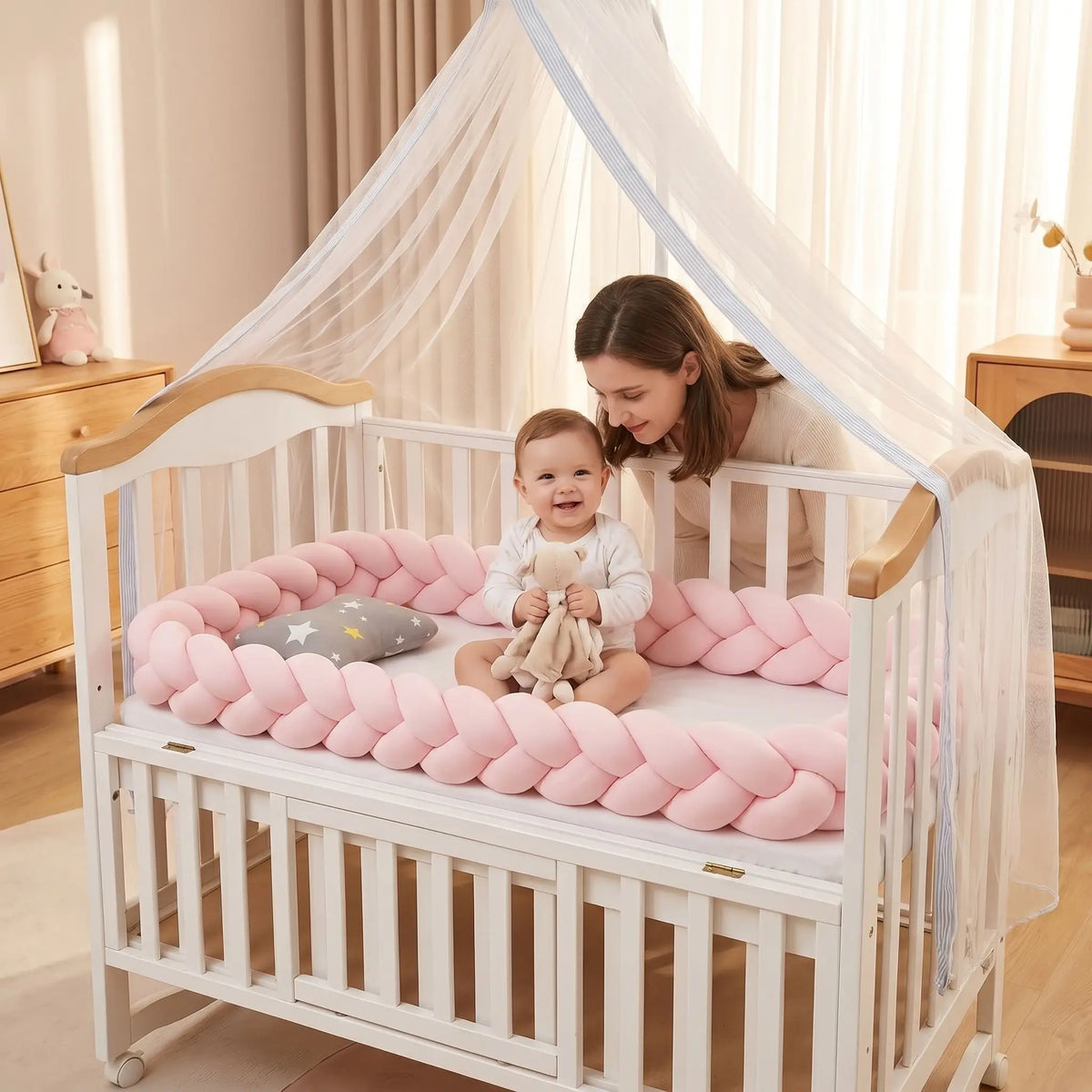tour de lit tressé bébé fille lit standard 60x120