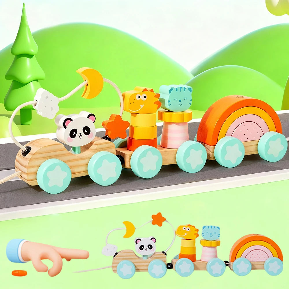 train en bois animaux