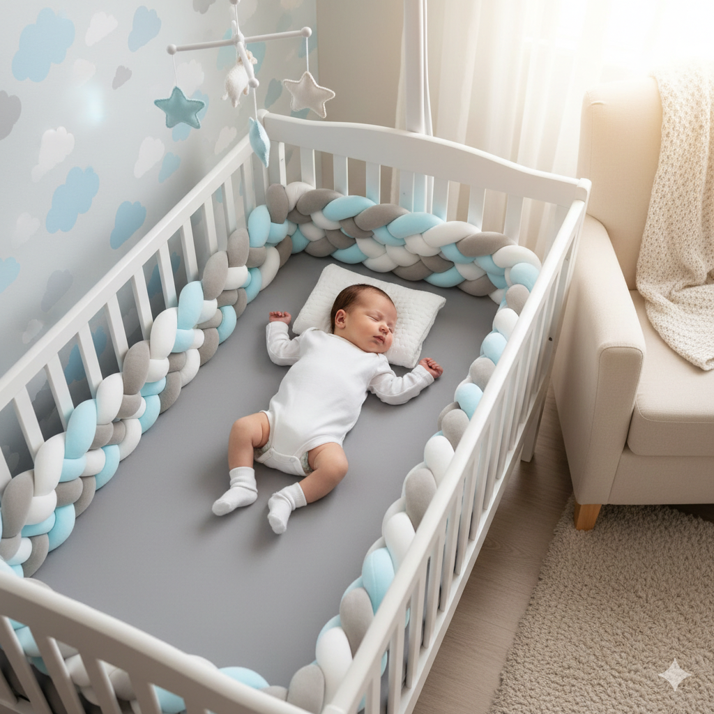 tresse de lit5 brins pour eviter que bebe se cogne