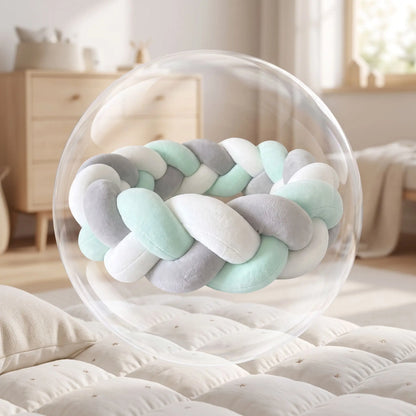 Gros plan sur la texture douce en coton respirant d'une tresse de lit pour bébé.
