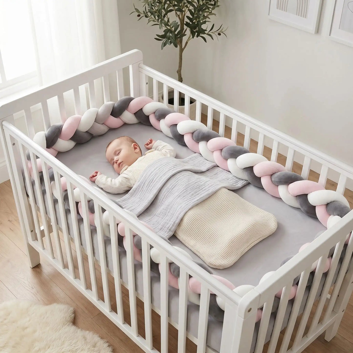 tresse de lit pour bébé fille rose et gris