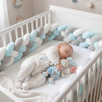 tresse tour de lit 3m bleu gris blanc