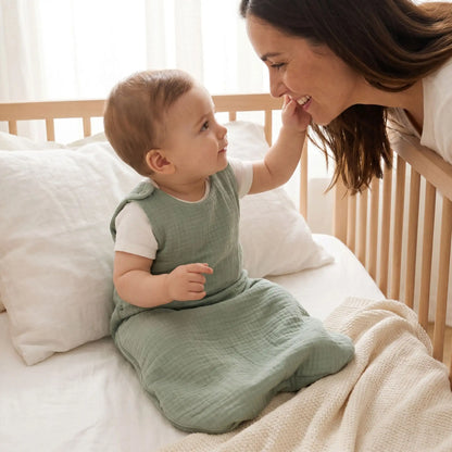 bébé qui fais un câlin à sa maman dans sa turbulette Tog 1.0 en coton biologique fabriquée en France 