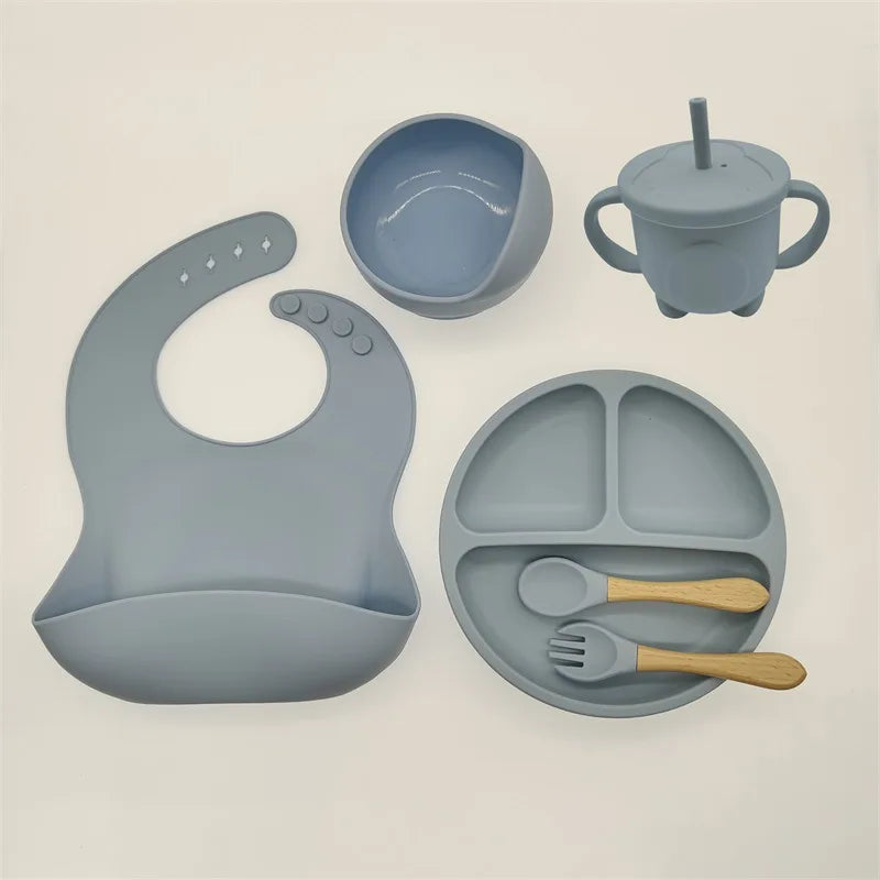 vaisselle pour bebe silicone gris bleu