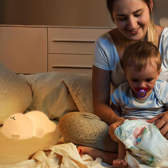 maman et bebe avec veilleuse silicone ours